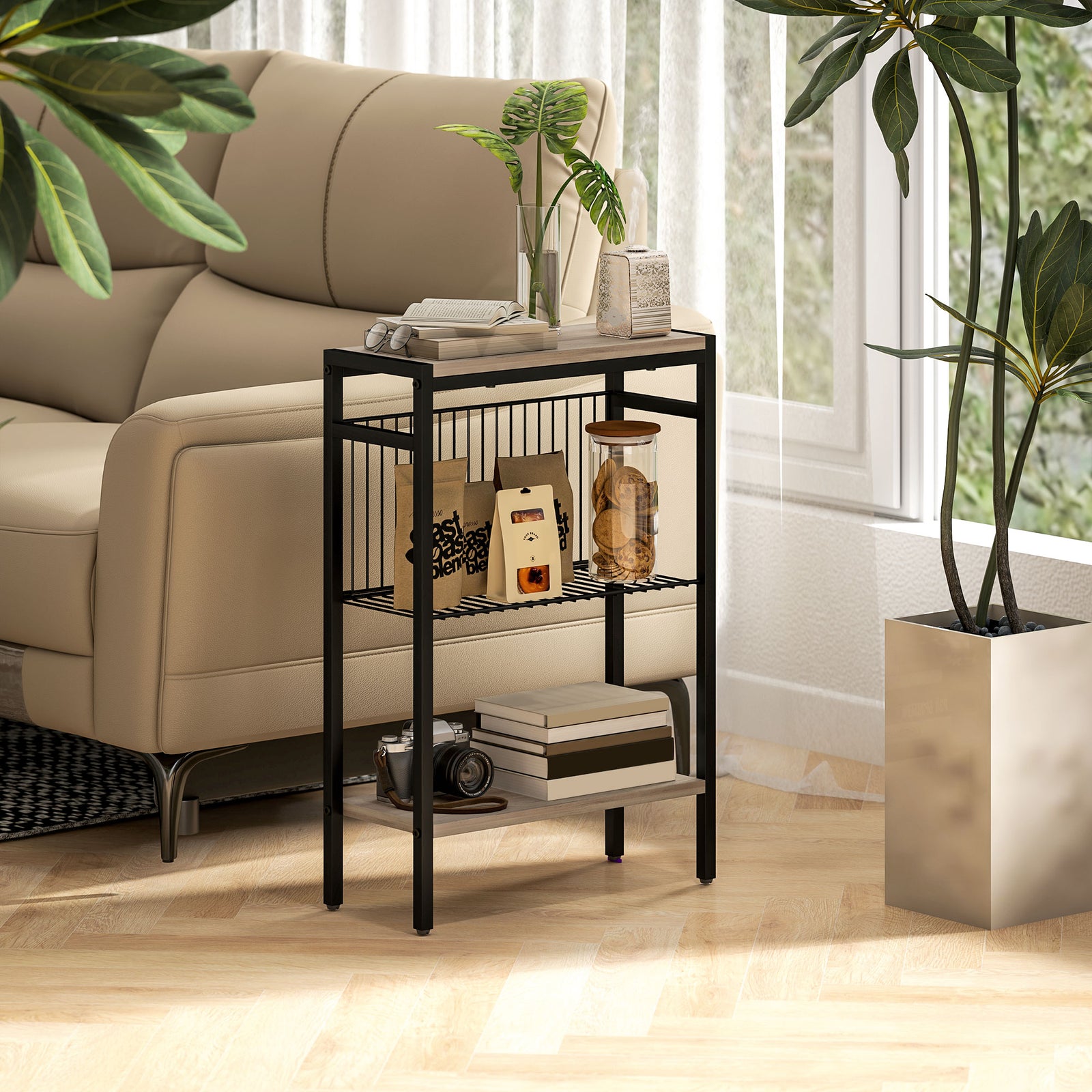 Side Table W/ Storage, Small Table For Living Room, Bedroom | Gray