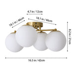 4-light Modern Semi Flush Mount Ceiling Light, Ceramic Globe Shade With Brass Metal Frame, Contemporary Chandelier