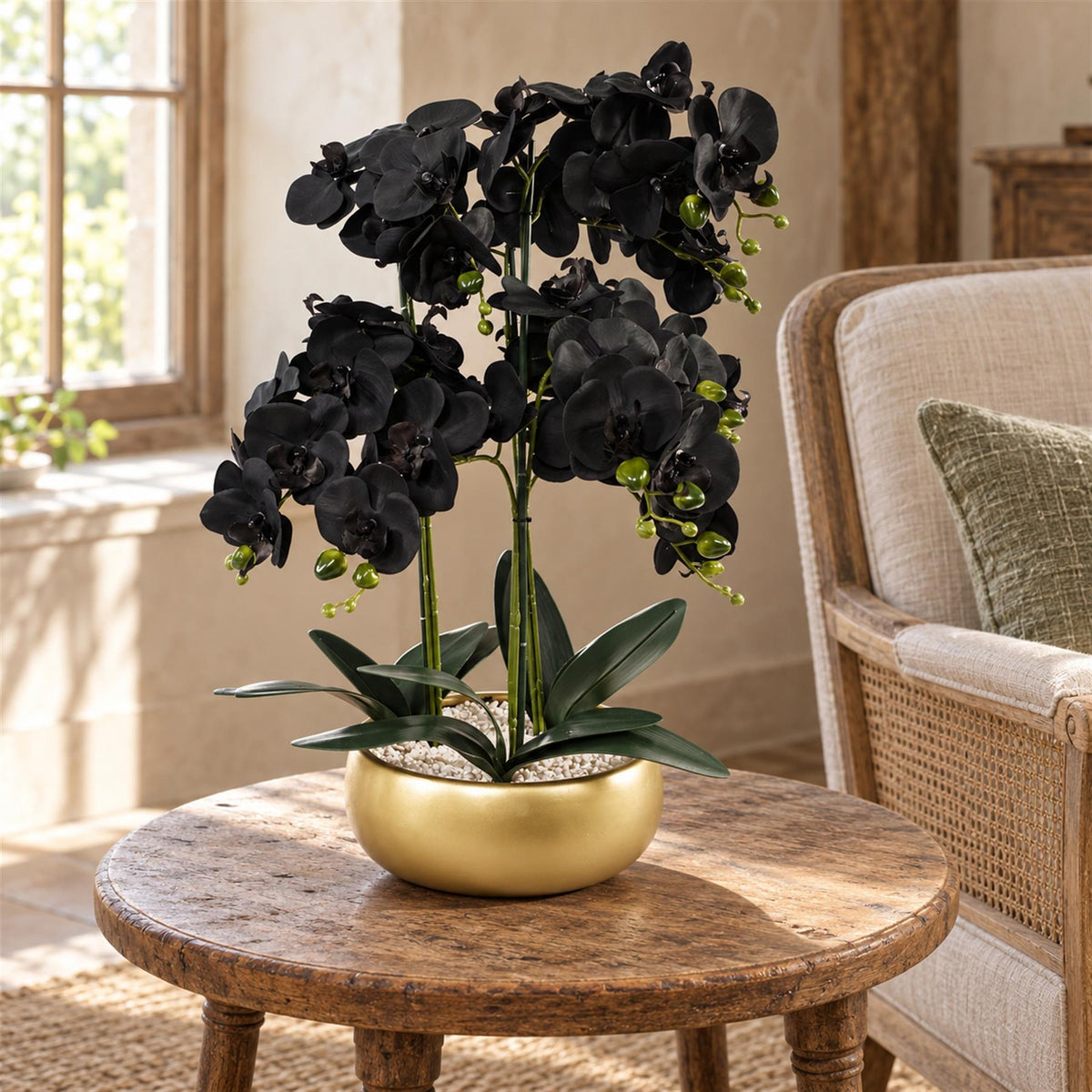 60cm Orchid Artificial Black Gold Ceramic Planter