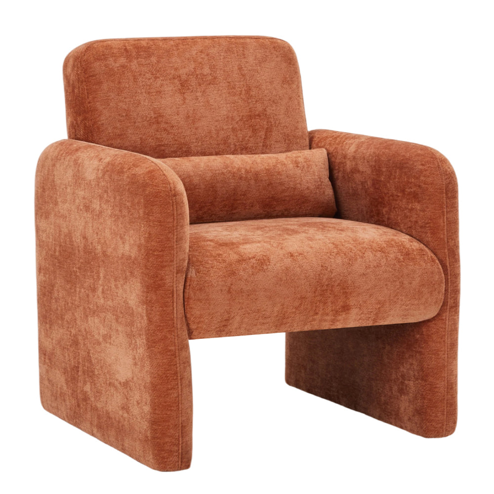 Chenille Modern Accent Chair With Lumbar Pillow | Orange