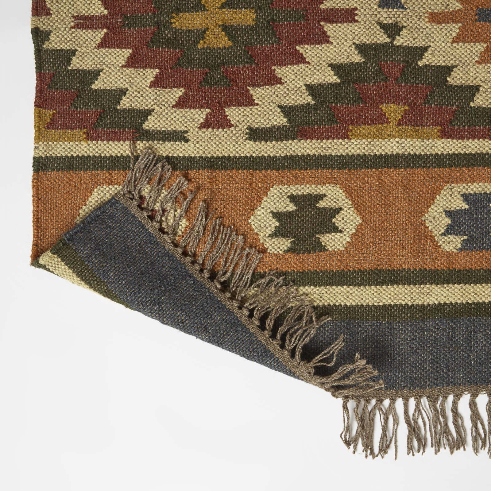 Lucea Orange & Blue Kilim Wool Rug | Extra Large | Orange