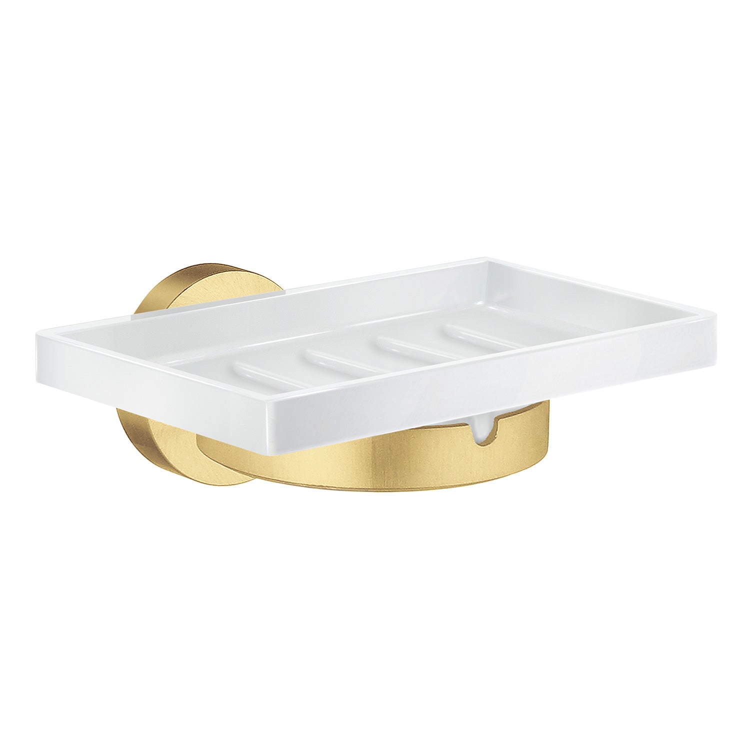 Porcelain Soap Dish With Round Wall Mounted Holder | Polished Brass