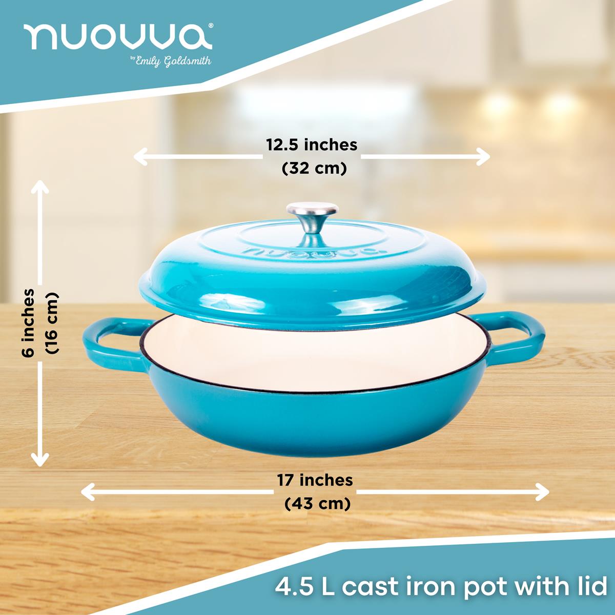 Shallow Cast Iron Casserole Pot With Lid, 5-quart, (32 Cm) | Blue