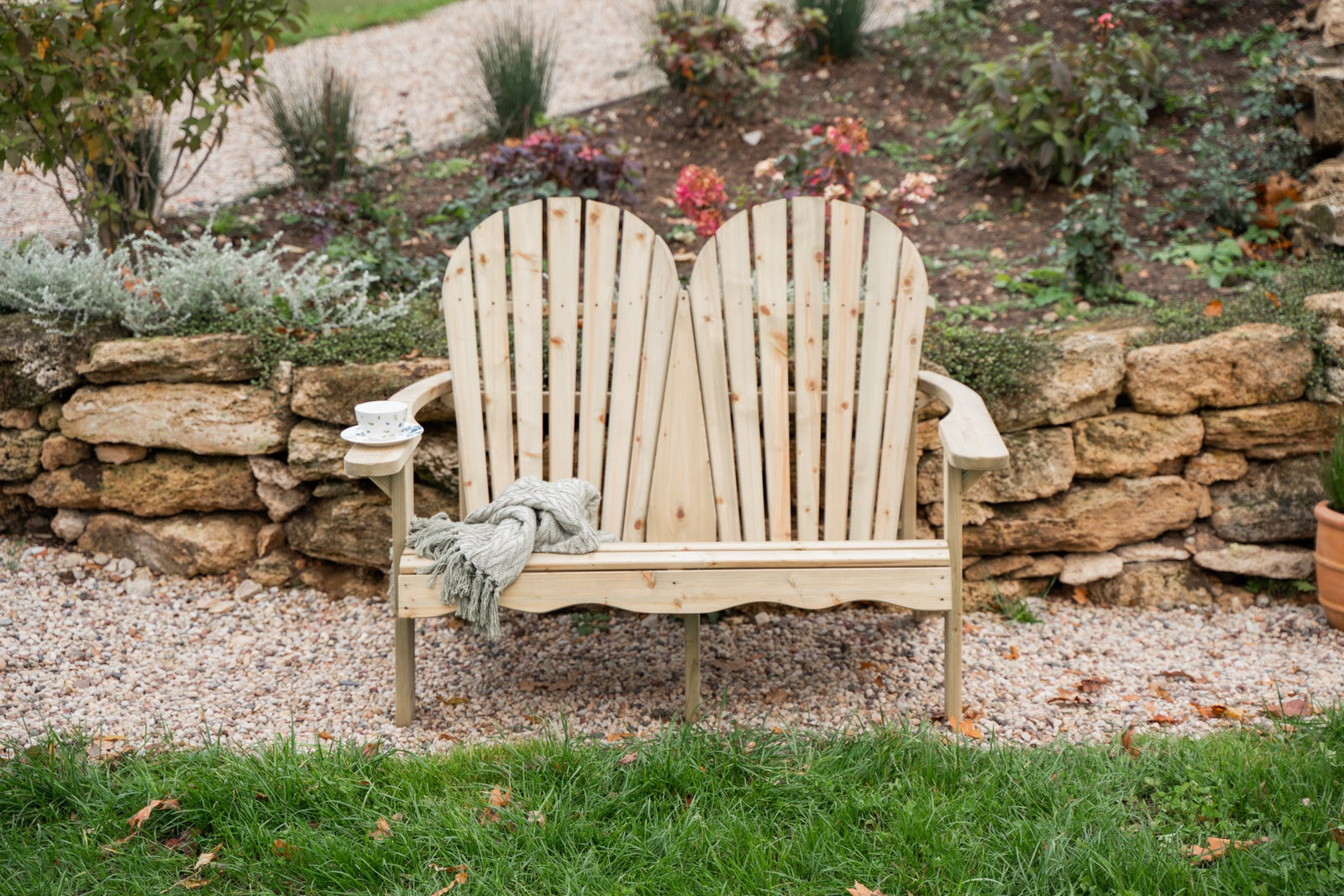 Premium Double Adirondack Garden Bench For Ultimate Relaxation | Natural
