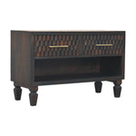 Cadiz Carved Shoe Storage Bench, 2 Drawers, 1 Open Slot, Dark Brown