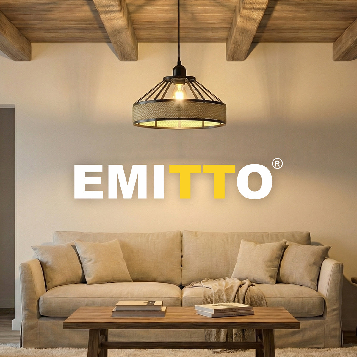 Emitto Modern Ceiling Pendant Light Shade Industrial Hemp Rope Lamp Shade