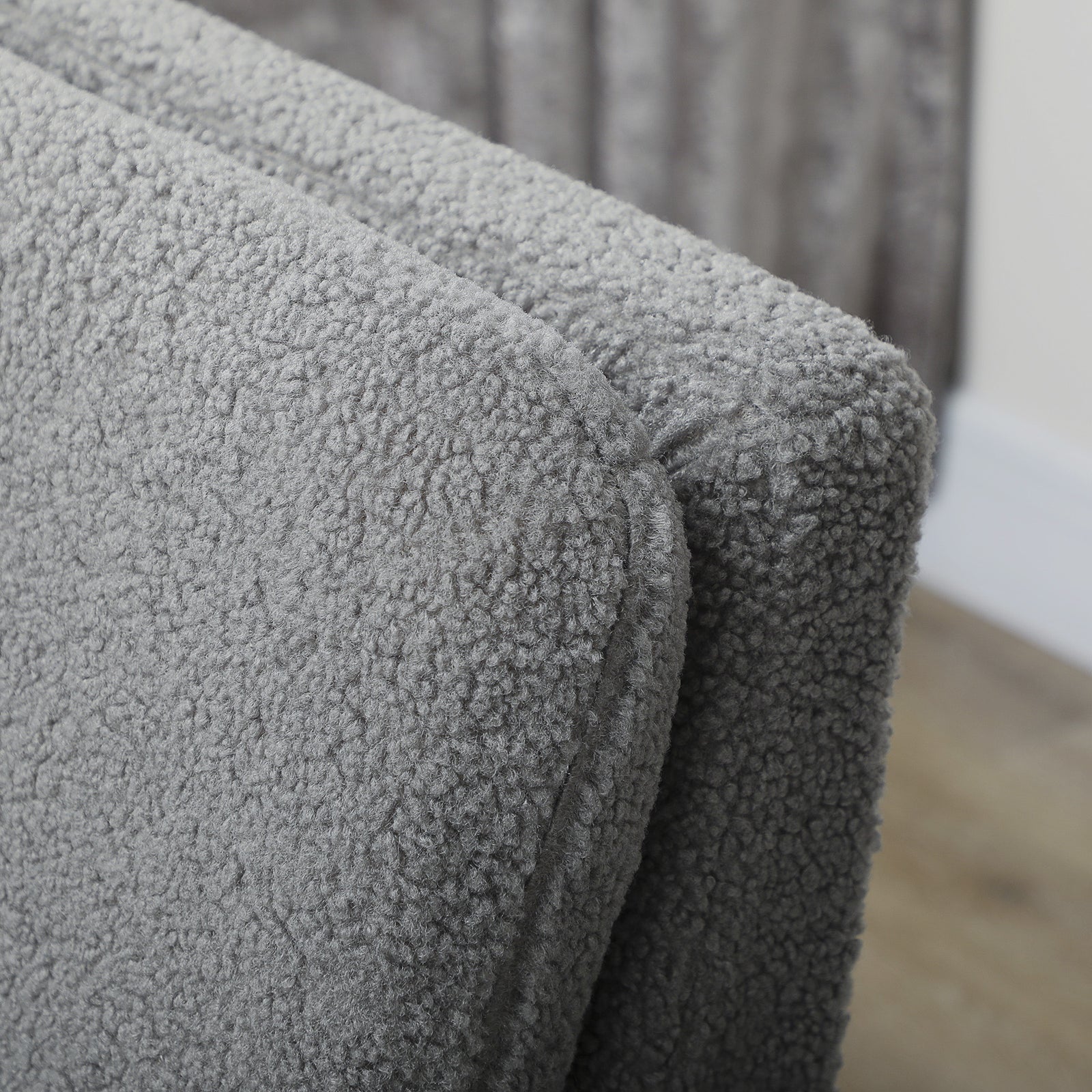 Modern Accent Chair With Wood Legs, Wide Seat, Teddy Armchair, Grey