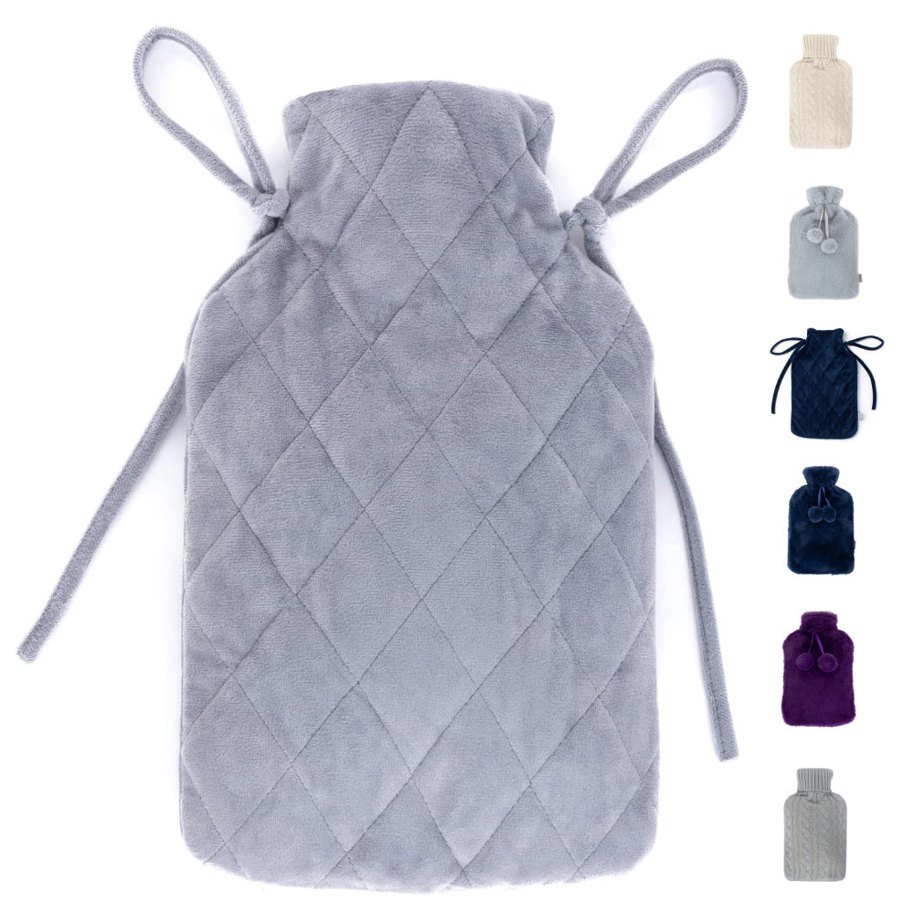 Diamond Stitch 2l Hot Water Bottle With Grey Microfiber Washable Cover