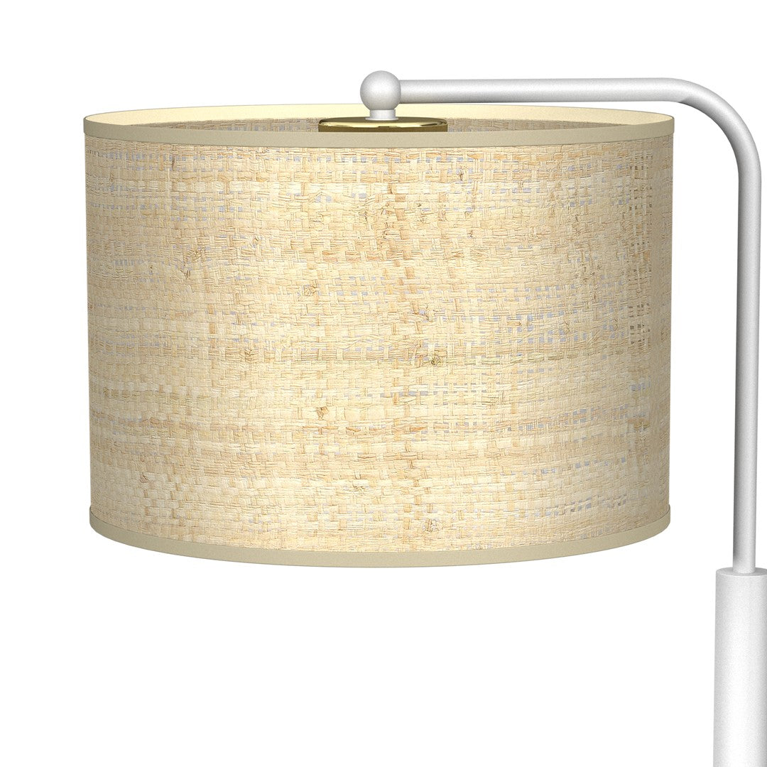Marshall Hand Made Designer Table Lamp In Matt White Metal And Natural Rattan Coloured Fabric