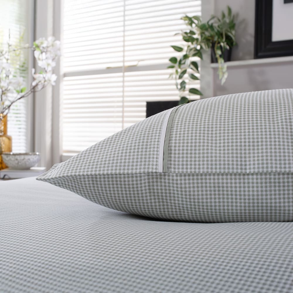 Gingham Cotton Duvet Cover Set – Soft, Breathable Fabric With Double-piped Edging | Single | Green