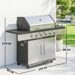 6 Burner Liquid Propane Gas Bbq Grill, Portable Gas Barbecue Grill