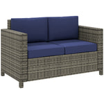 Rattan Wicker 2-seat Sofa Loveseat Padded Garden Furniture | Navy Blue