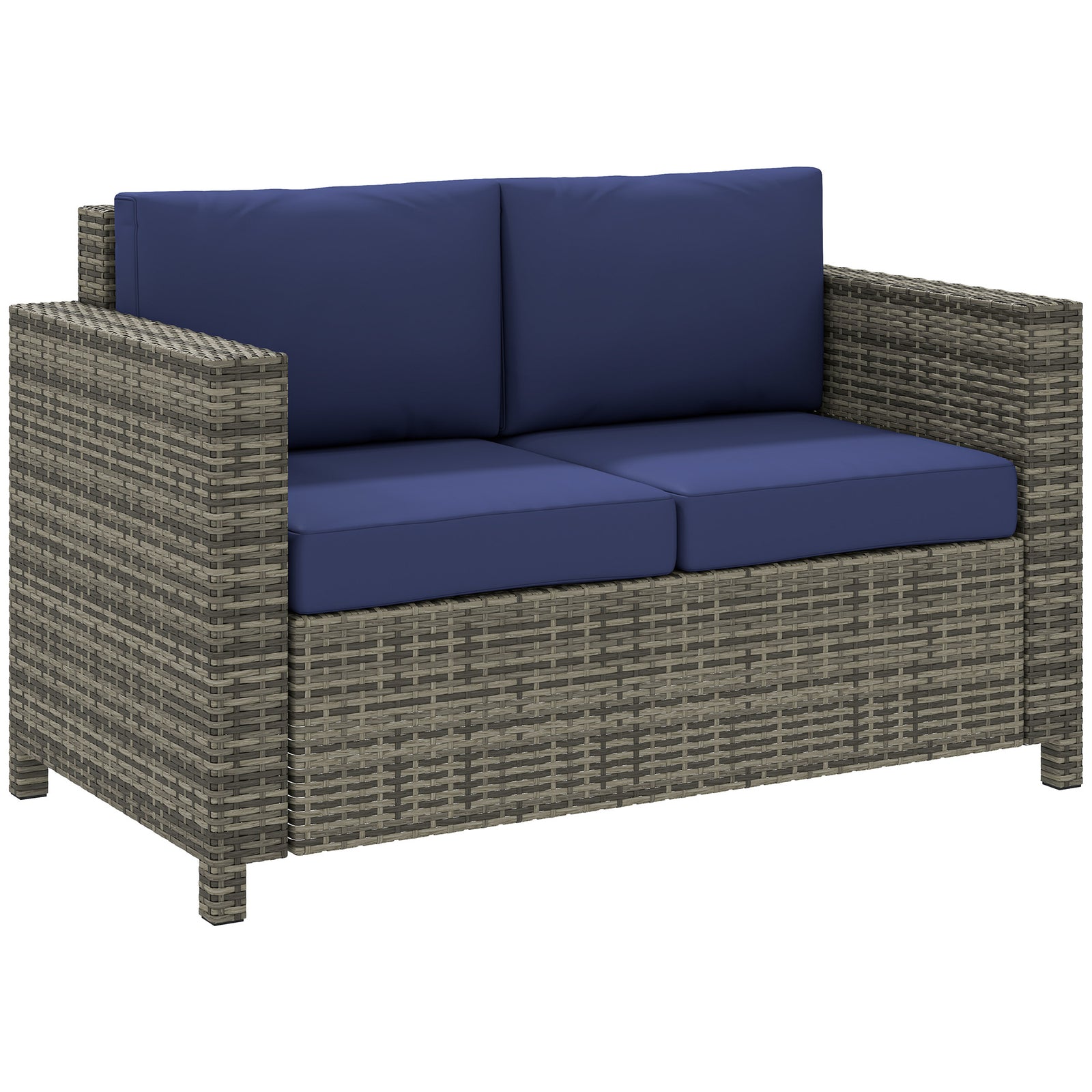 Rattan Wicker 2-seat Sofa Loveseat Padded Garden Furniture | Navy Blue