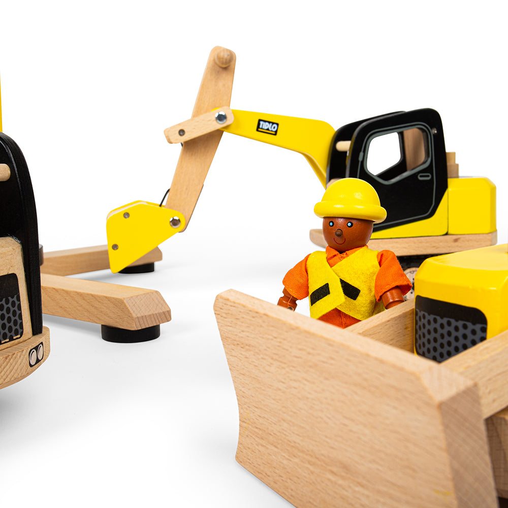 Wooden Construction Site Toy Bundle, Includes 4 Builders