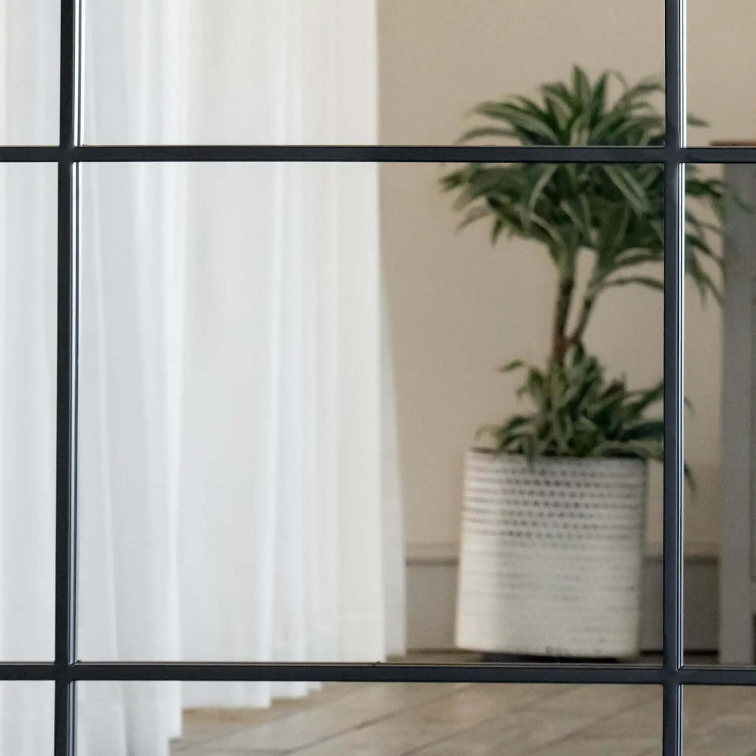 Kyō - Metal Rectangle Lattice Window Mirror | 180cm x 105cm | Black