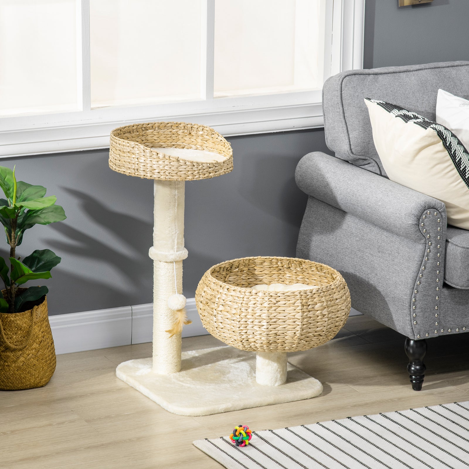 72cm Cat Activity Centre W/ Two Bed, Toy Ball, Sisal Scratching Post