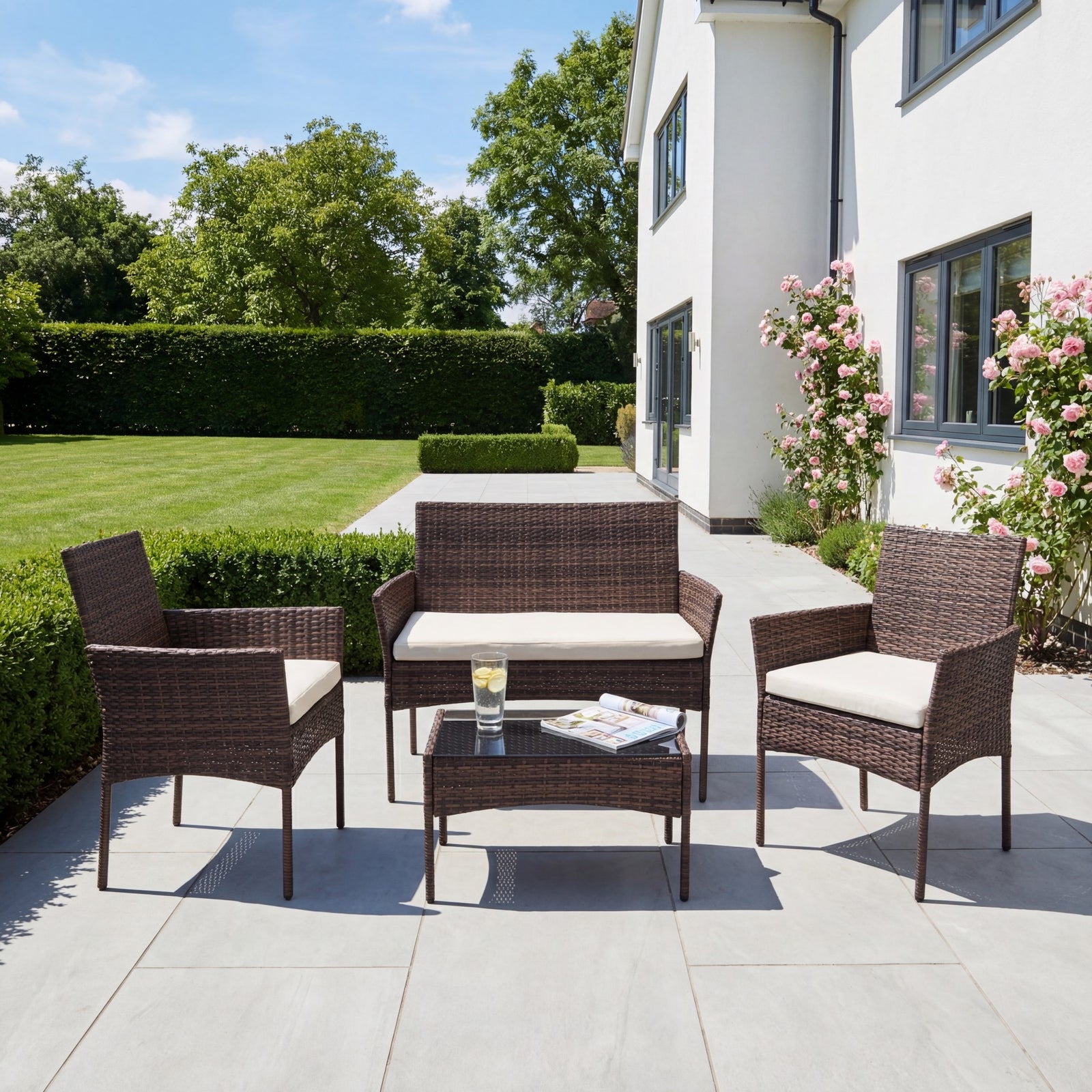 Corato 4-seat Rattan Patio Set | Cream & Brown