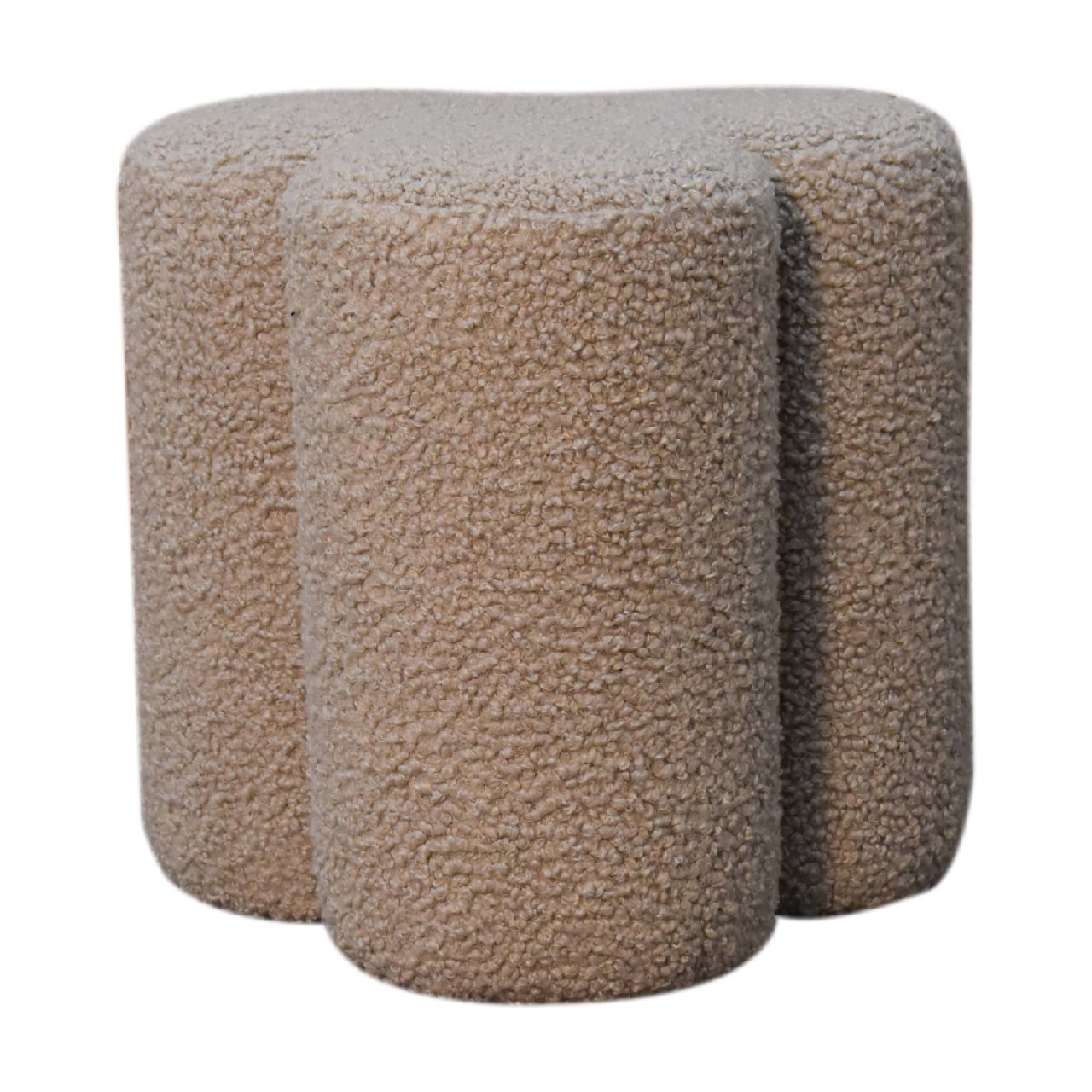 Solid Mango Wood Mud Boucle Clover Footstool