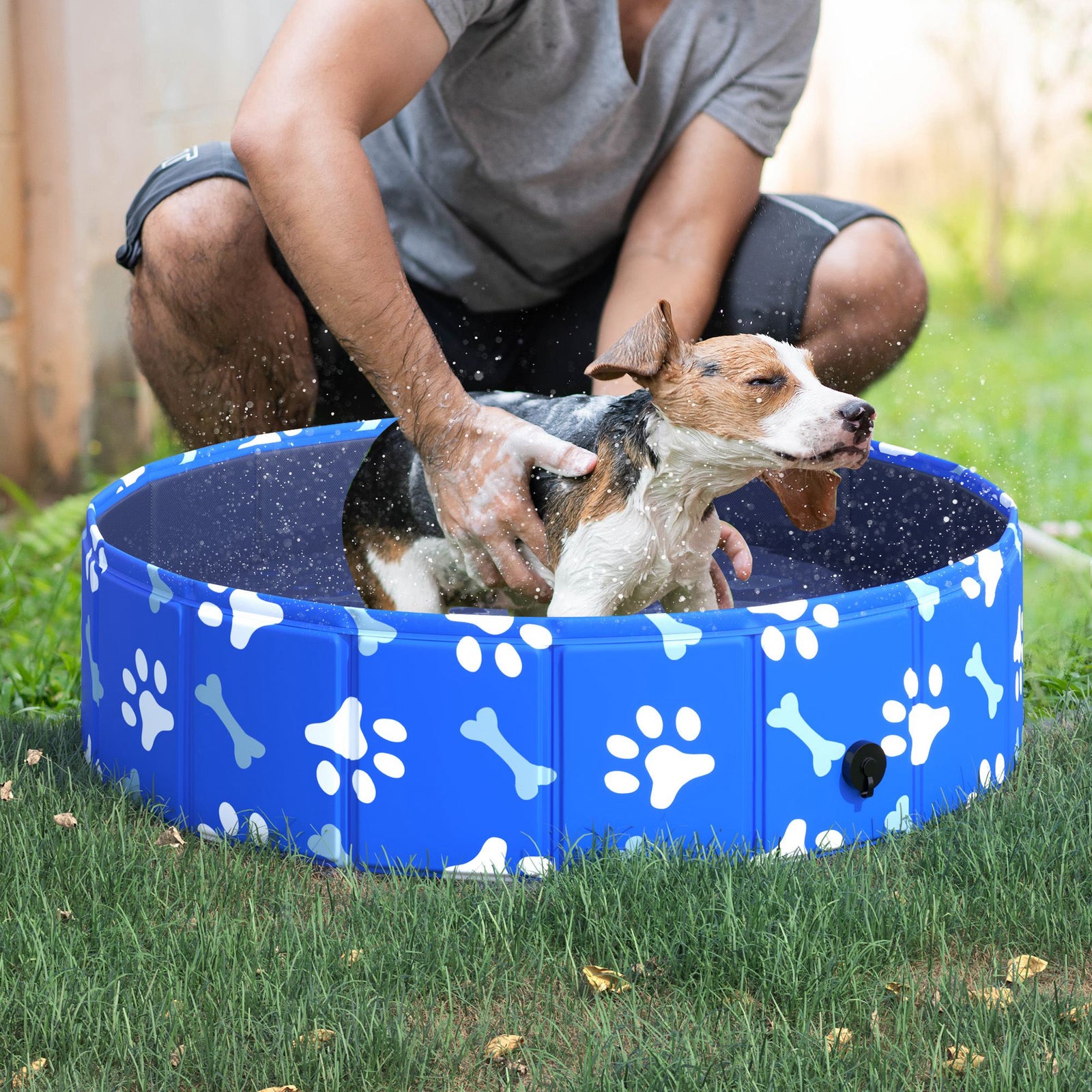 Pawhut Dog Swimming Pool Foldable Pet Bathing Shower Tub Padding Pool | Blue