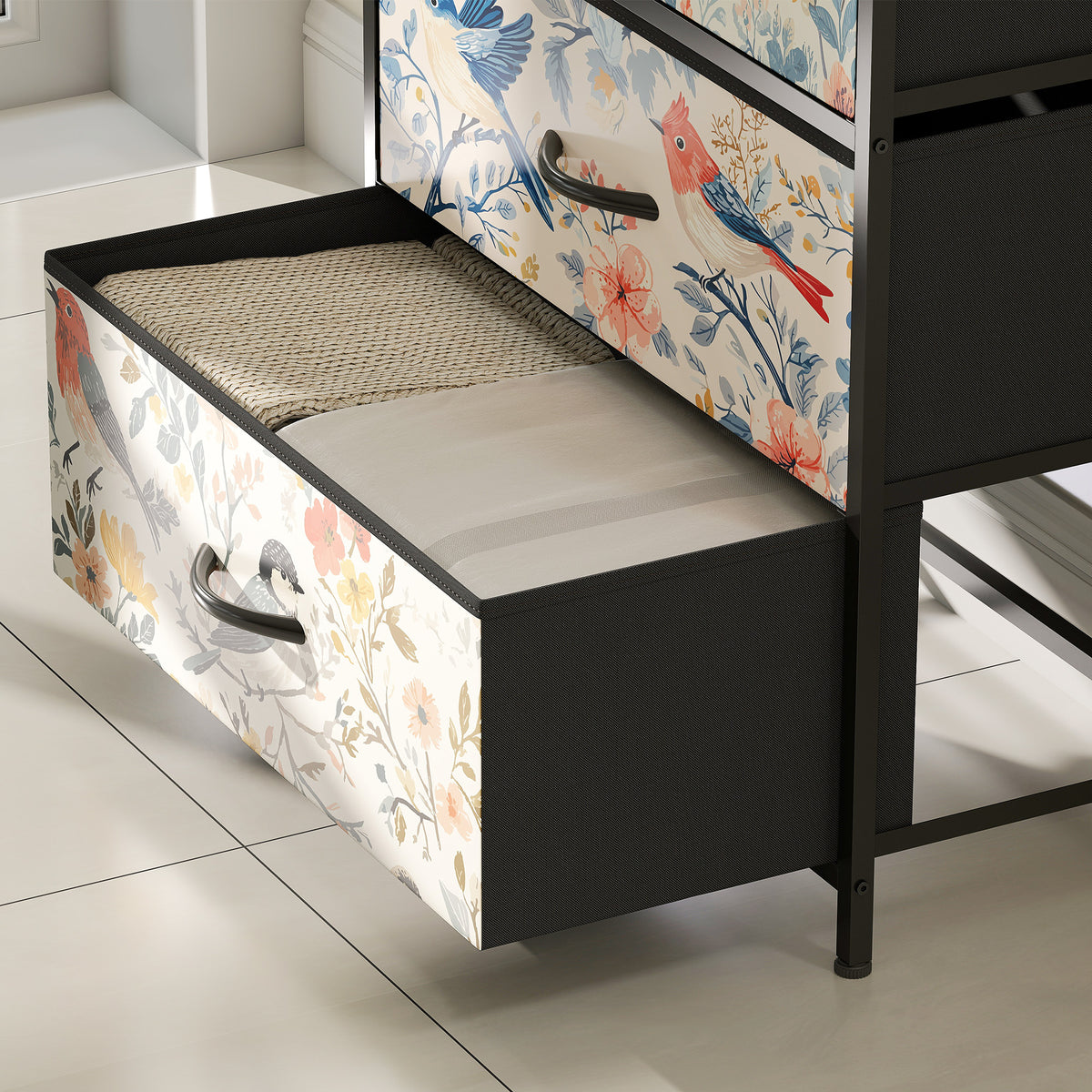 HOMCOM 4-drawer Chest Of Drawers, Fabric Dresser With Open Shelf