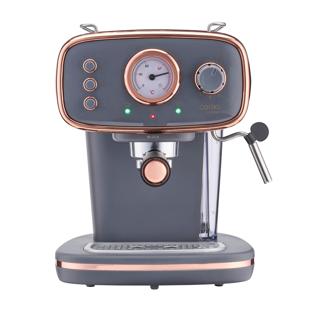 15-bar Retro Espresso Coffee Machine With Steam Wand | Grey & Copper