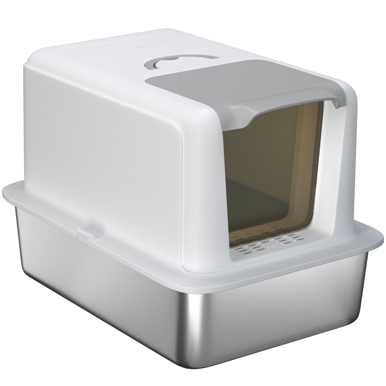 Stainless Steel Cat Litter Box With Removable Lid & Scoop, White