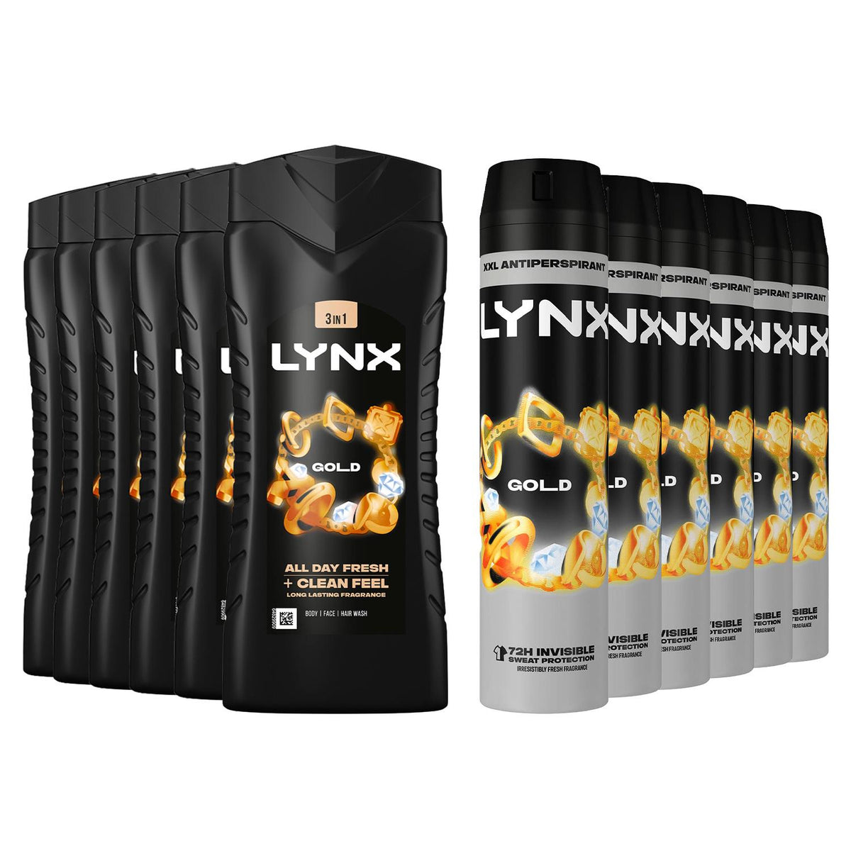 Gold 12h Refreshing Shower Gel 500ml, 6pk & 72h Fresh Antiperspirant 250ml