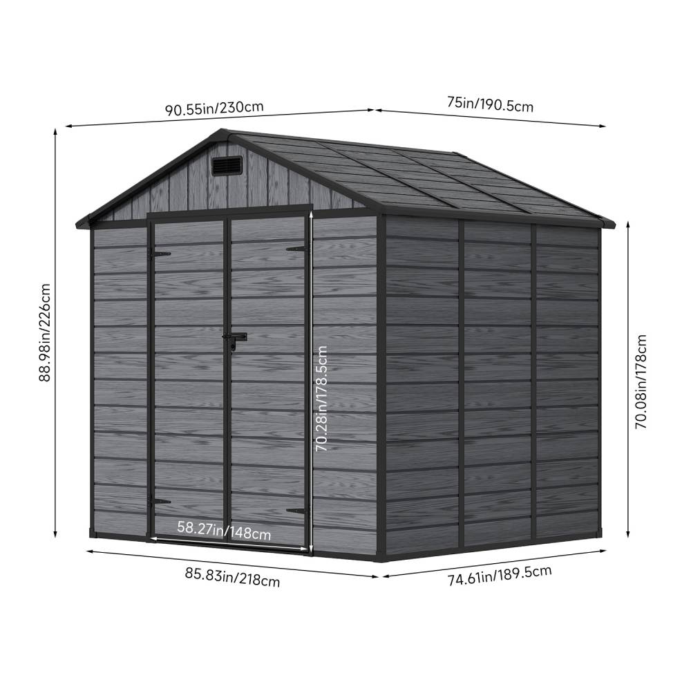8x6ft Outdoor Apex Roof Storage Shed With Floor, Window,2 Vents & Double Lockable Doors,wood Grain Design