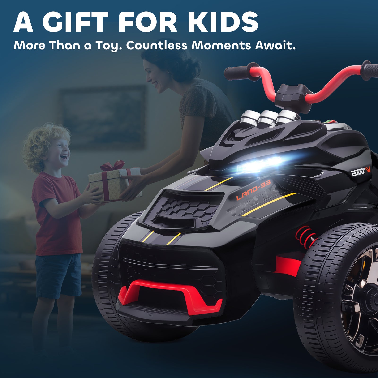 12v Kids Electric Ride On Car, Battery Powered Ride On Atv | Black