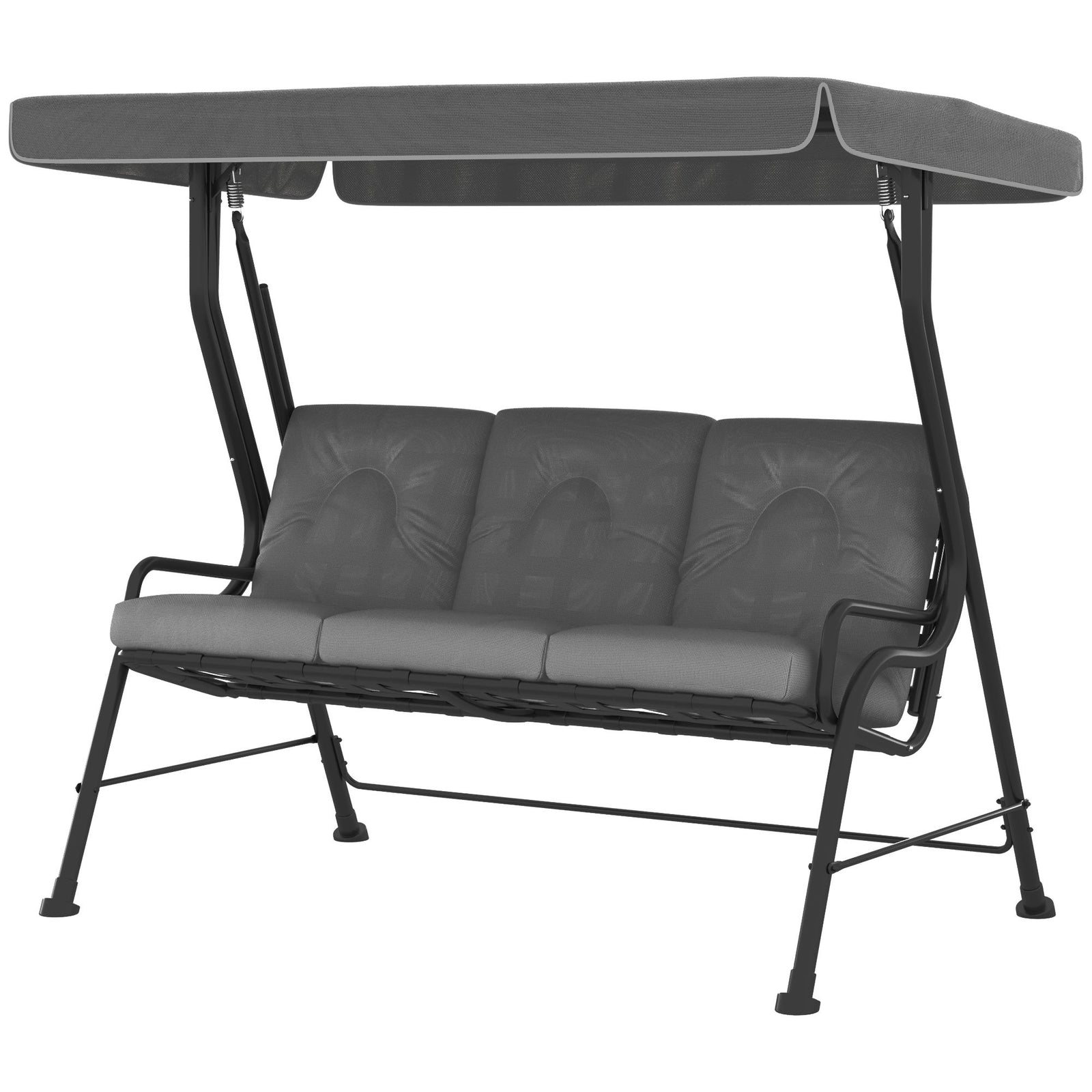 3-seater Garden Swing Seat, Outdoor Swing Chair With Canopy, Grey