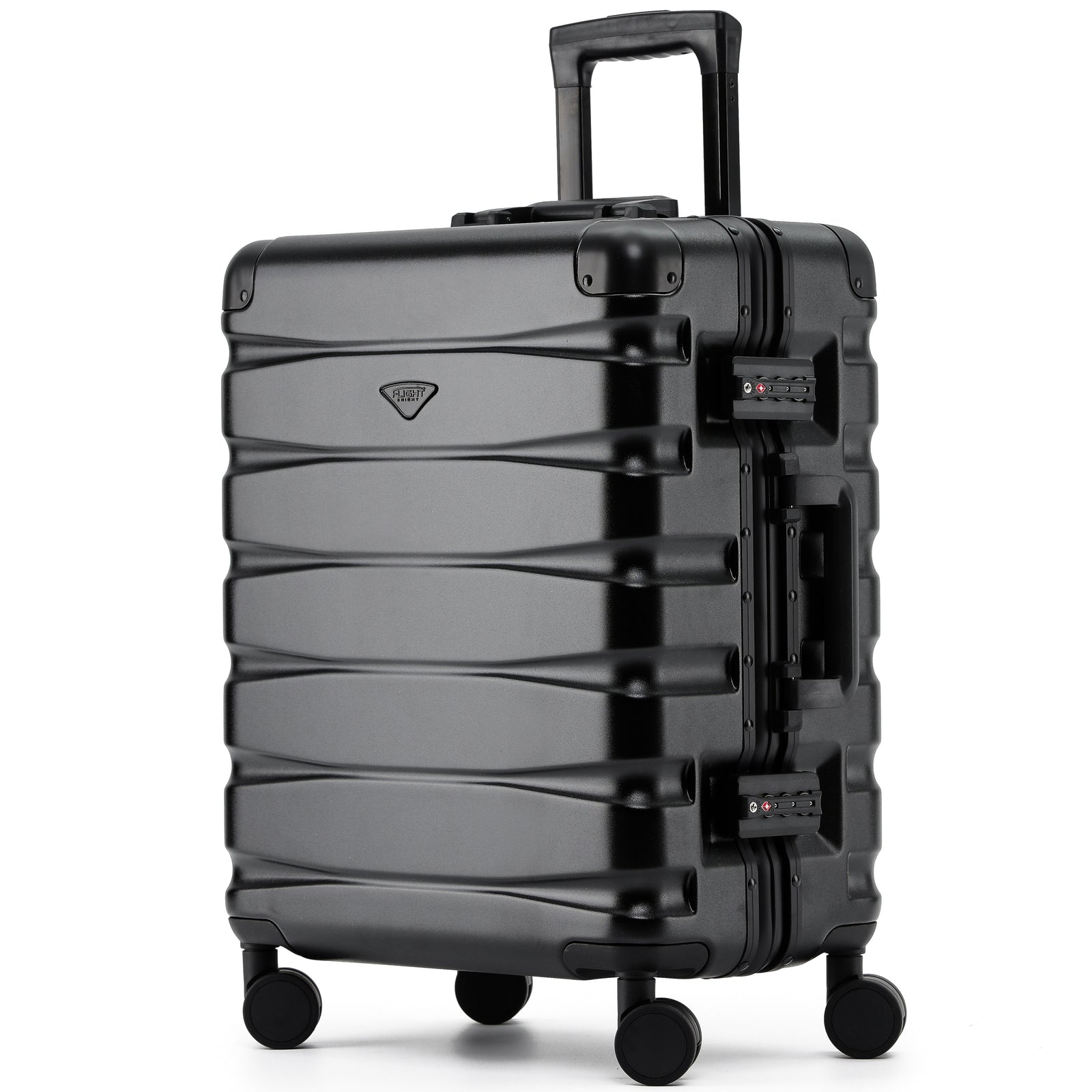 56x45x25cm Large Cabin Carry On Case - Overhead Luggage Suitcase - 4 Spinner Wheels - Aluminium Frame/abs Shell Outer | Cabin | Black