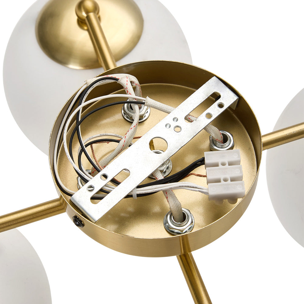 4-light Modern Semi Flush Mount Ceiling Light, Ceramic Globe Shade With Brass Metal Frame, Contemporary Chandelier