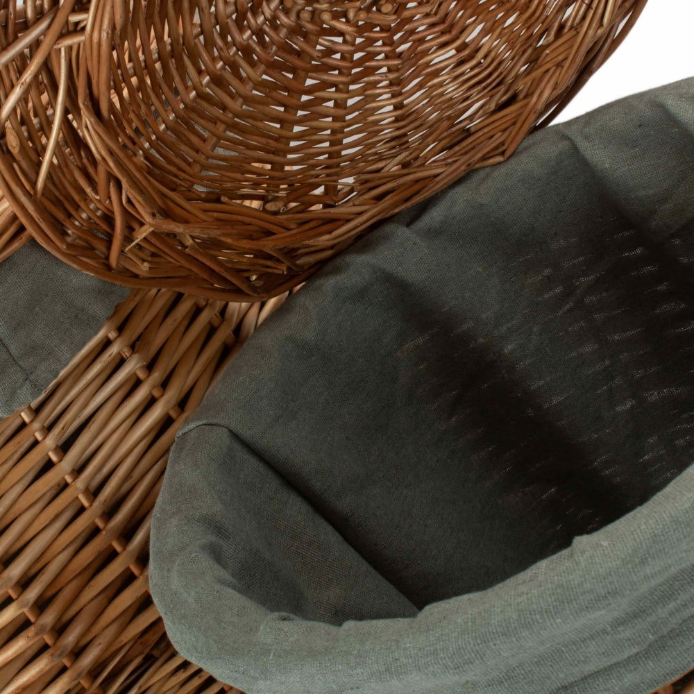 Light Steamed Round Linen Basket With Grey Sage Lining | Small