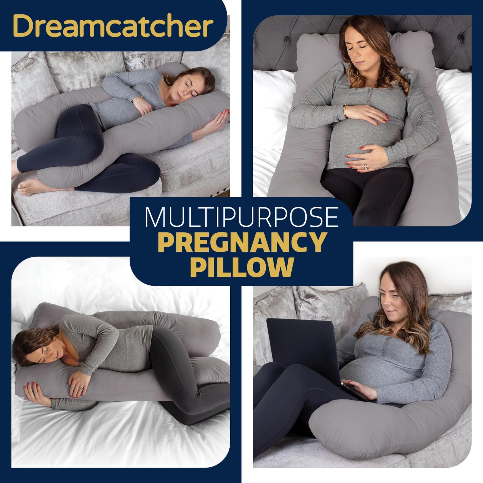 U Shaped Pregnancy Pillow, Maternity Cushion Machine Washable & Removable Velvet Cover | U Shape | Grey