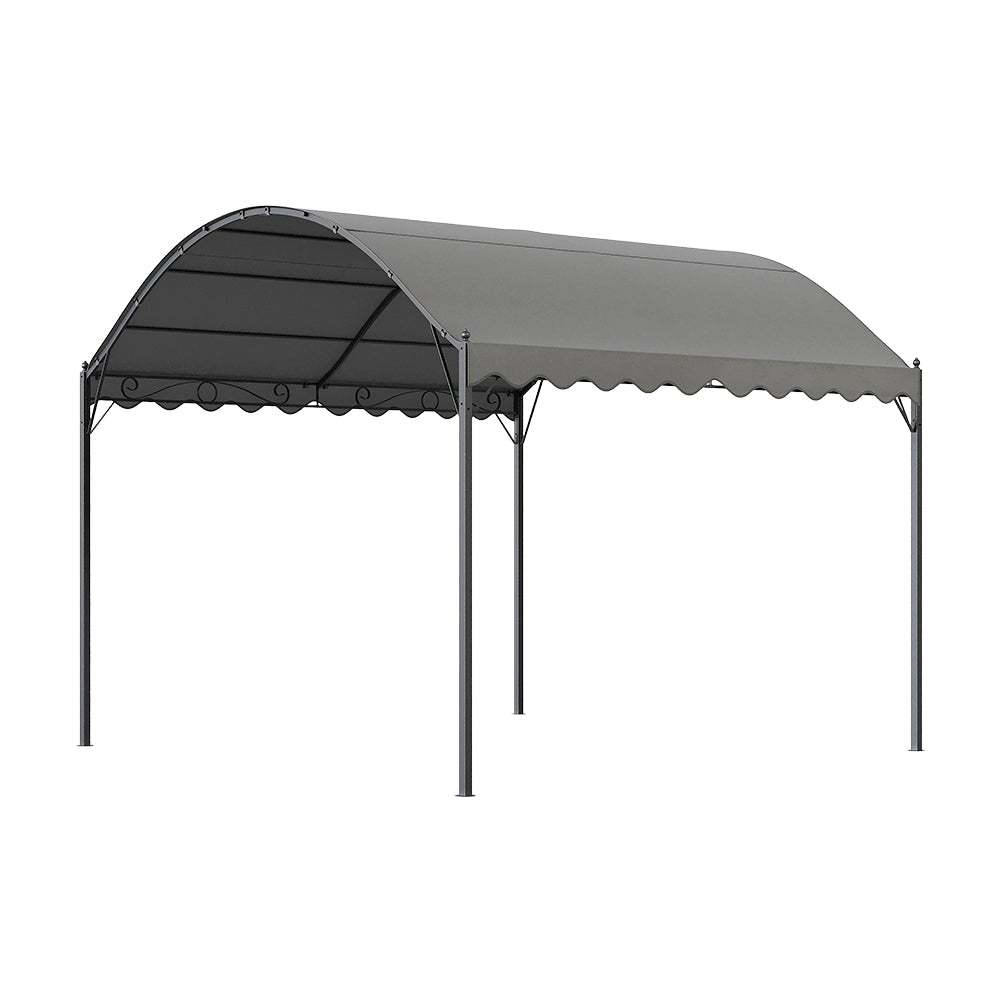 3x3m / 3x4m Arched Outdoor Pergola, Black Metal Frame With Curved Iron Design, Pu-coated Polyester Roof, 2.6m High | Medium | Dark Gray