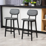 Breakfast Bar Stools Set W/ Pu Leather Wood | Dark Gray