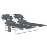 2 Sun Loungers With Reading Hole, Folding Garden Lounger | Dark Grey