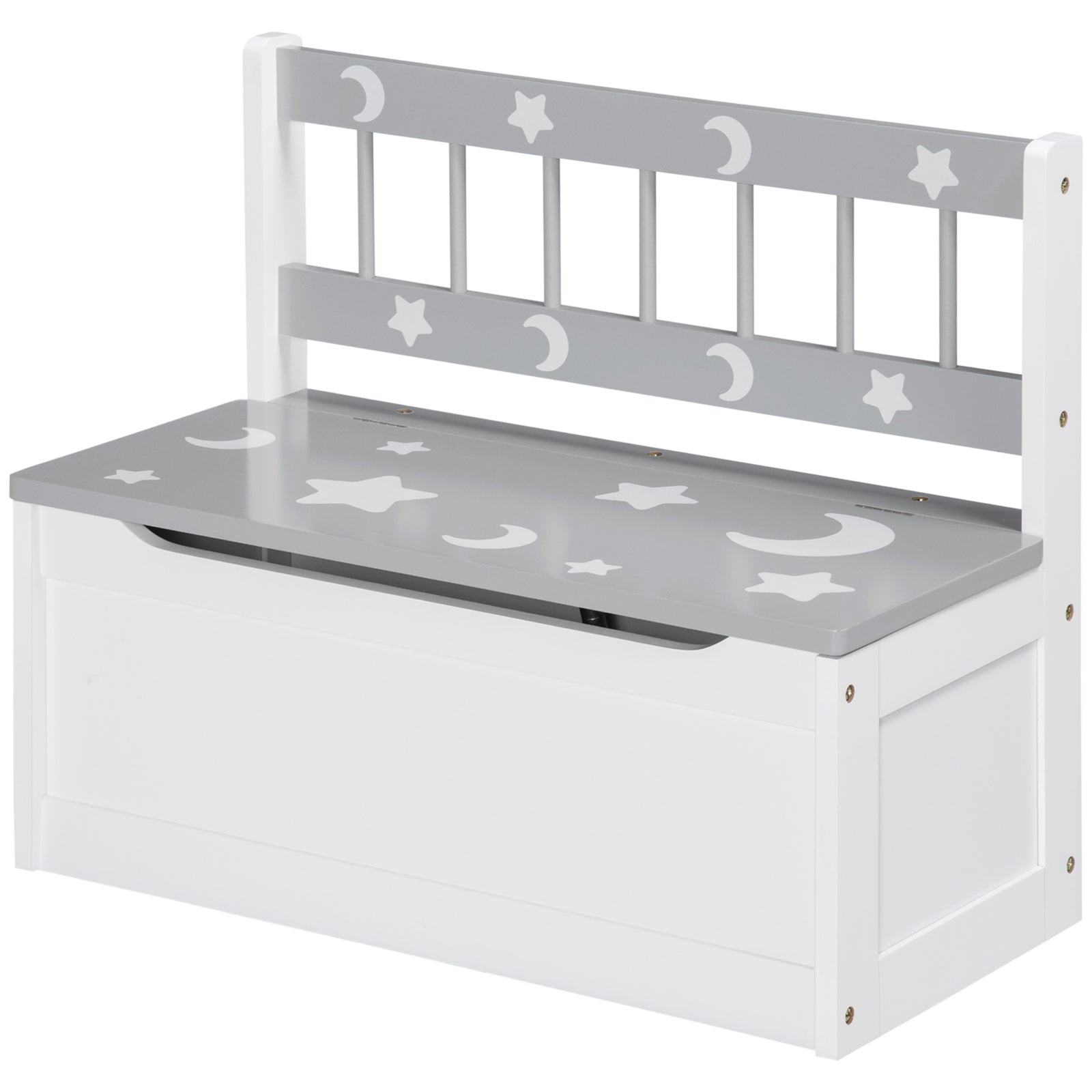 2 In 1 Wooden Kids Storage Bench, Toy Box W/ Safety Rod - Grey
