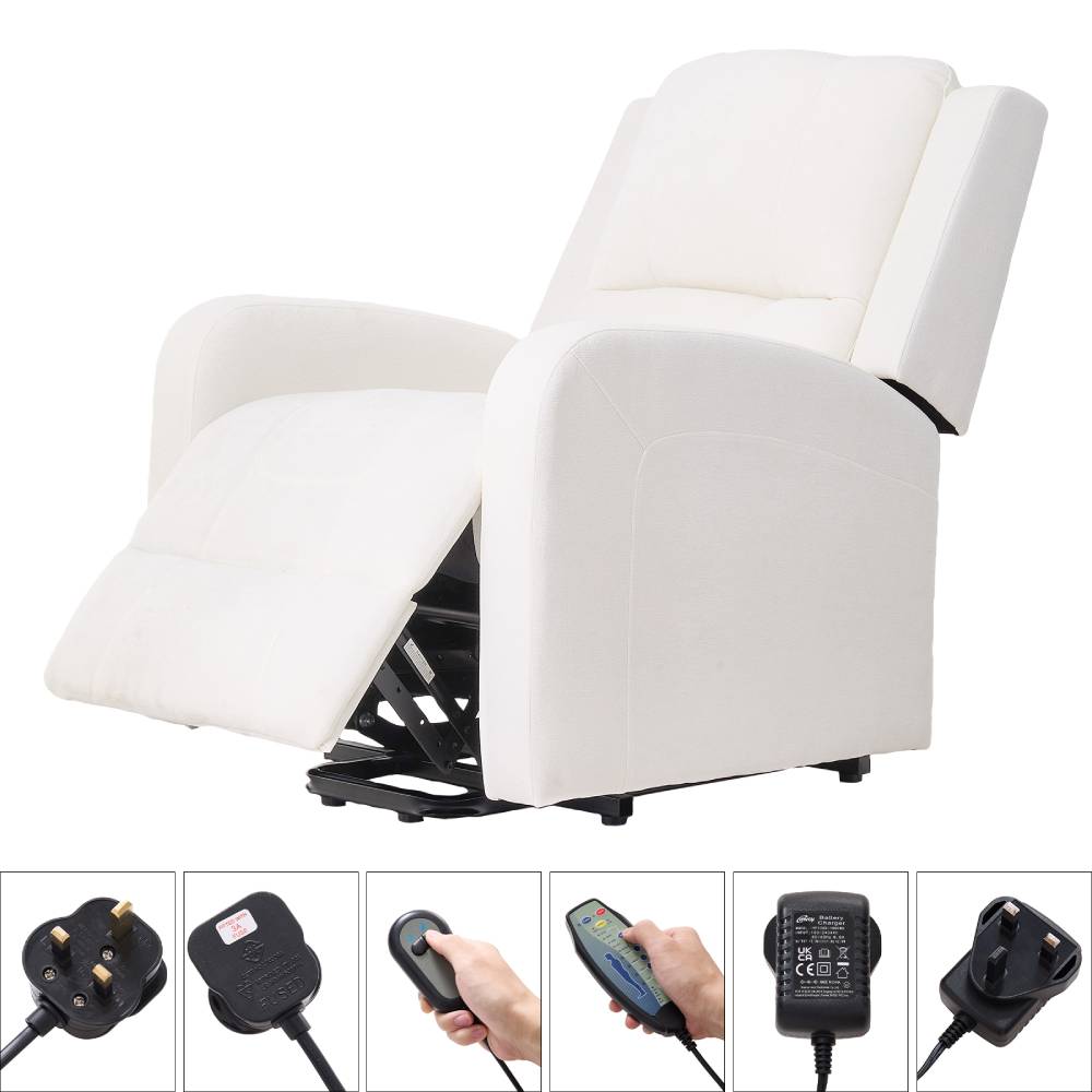 Living and Home Chenille Massage Recliner Chair With Heat – Push-back Single Sofa, 8-point Vibration, 5 Modes & Timer, White Beige
