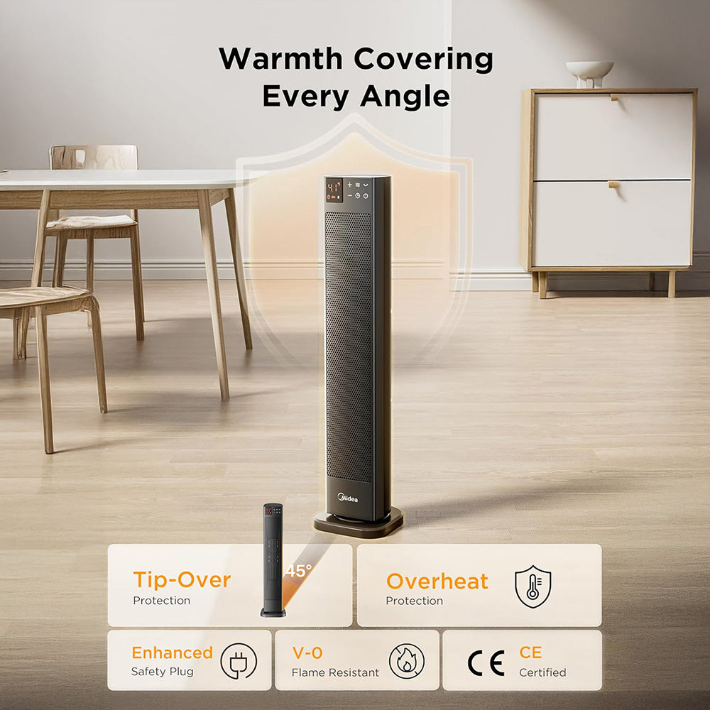 2000w Fast-heating Tower Electric Heater With Ptc Technology, 3 Modes + Eco, Remote Control, 24-hour Timer, And Safety Features | Black