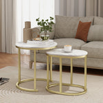 2 Pcs Coffee Table With Faux Marble Side Accent Tables White | White