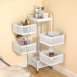 5-tier Rotating Kitchen Storage Cart Square White Organizer Shelf Trolley With Wheels
