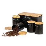 Matt Bread Bin & Canister Set - Black/bamboo