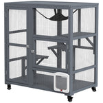Pawhut Outdoor Catio Cat House On Wheels With Platforms, Hammock