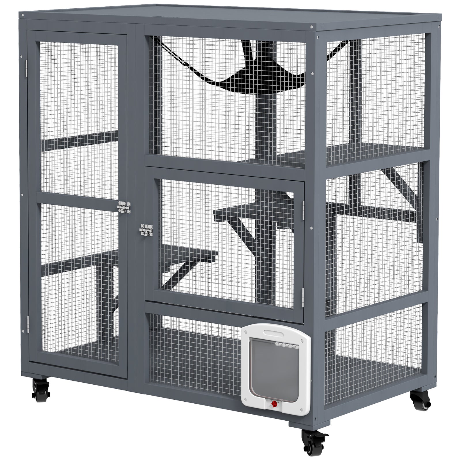 Pawhut Outdoor Catio Cat House On Wheels With Platforms, Hammock
