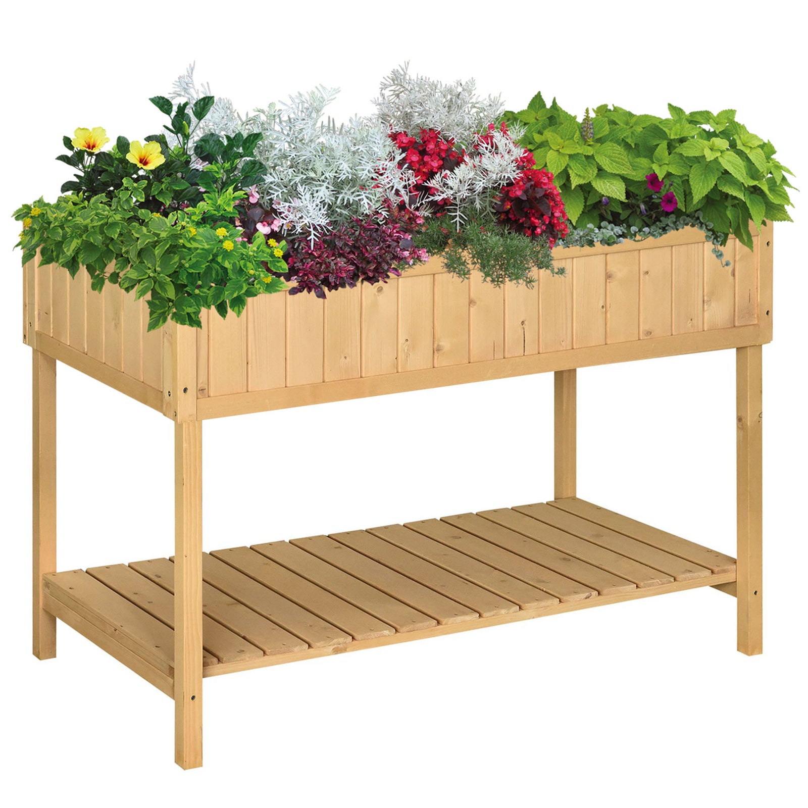 Elevated Wooden Garden Planter Stand With Shelf | Yellow