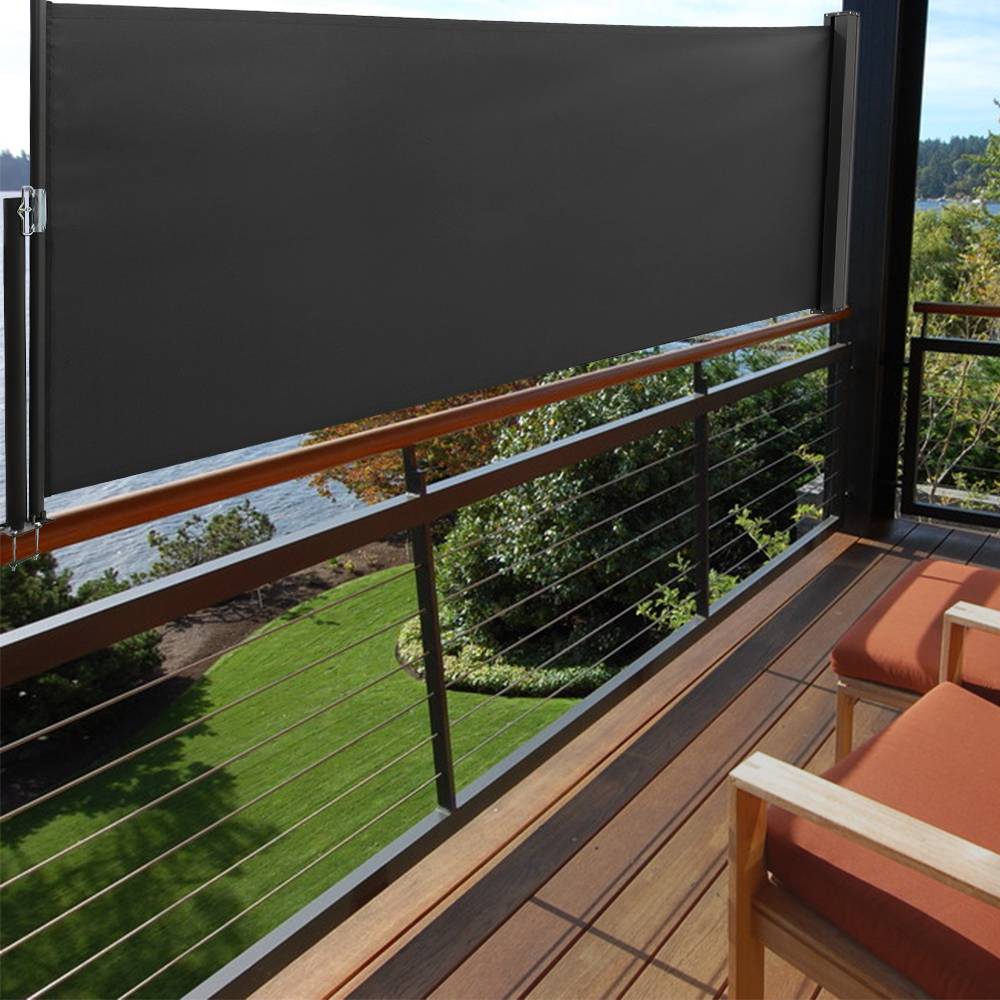 Retractable Side Awning 300cm Patio Privacy Screen Uv & Water Resistant Polyester Garden Balcony Wind Screen (1m/1.2m/1.4m H) | Small | Grey