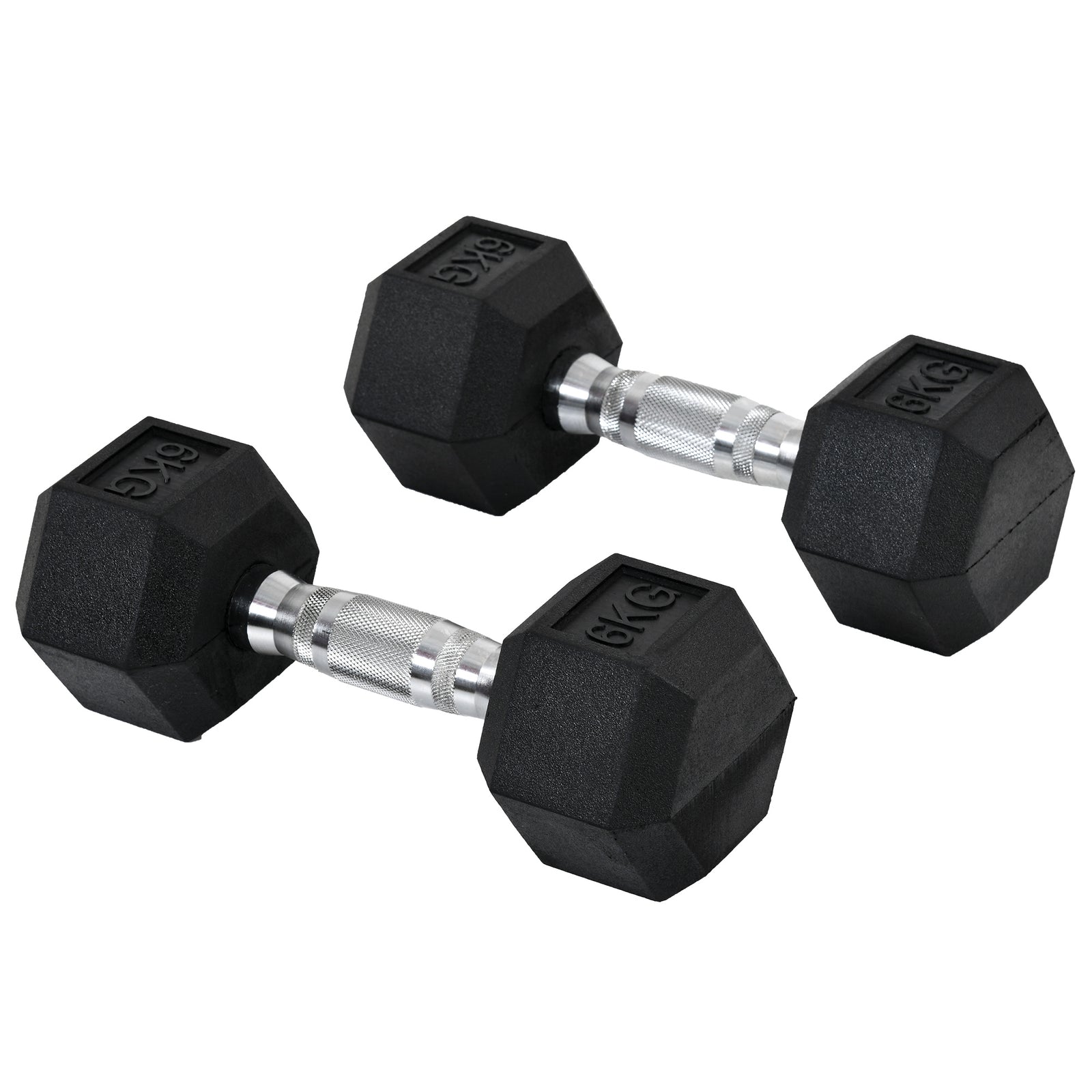 2x6kg Rubber Hex Dumbbells For Home Gym | Black