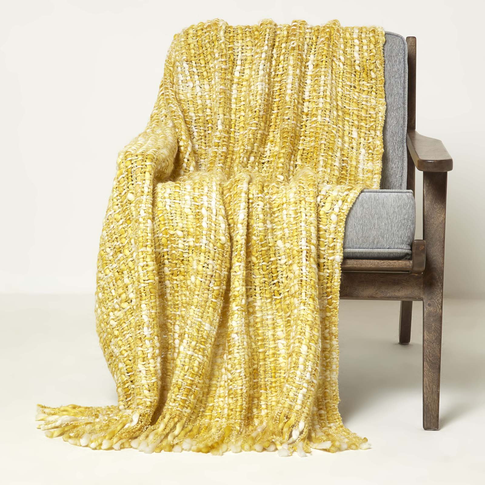 Ophelia Soft Throw With Tassels | 125cm x 150cm | Yellow