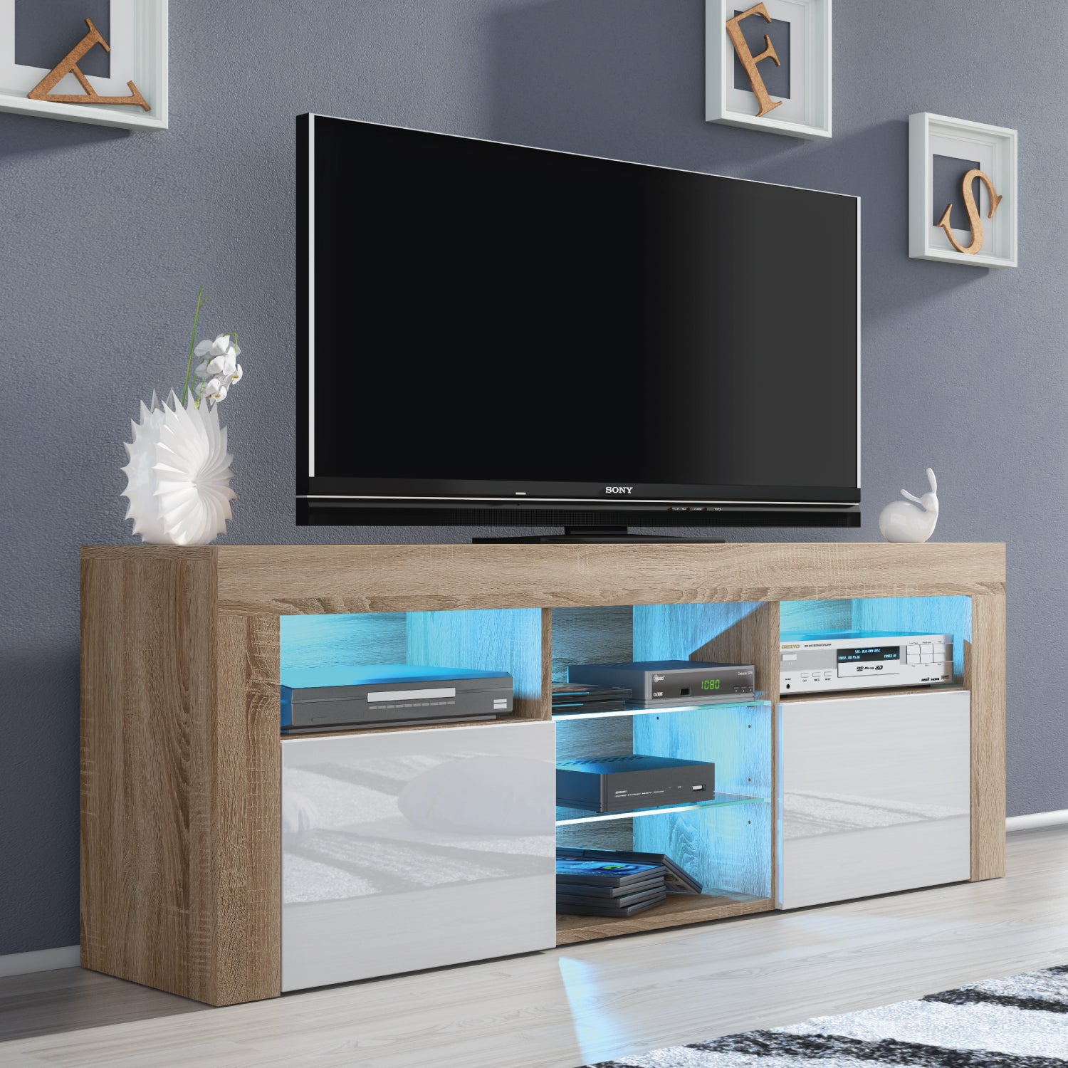 Pulse Tv Unit 145cm With Led Lights | Natural Oak